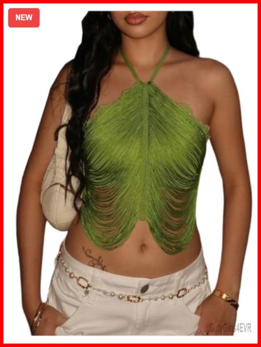 Fringe Halter Crop Cami Top Sleeveless Open Back Party Going Out